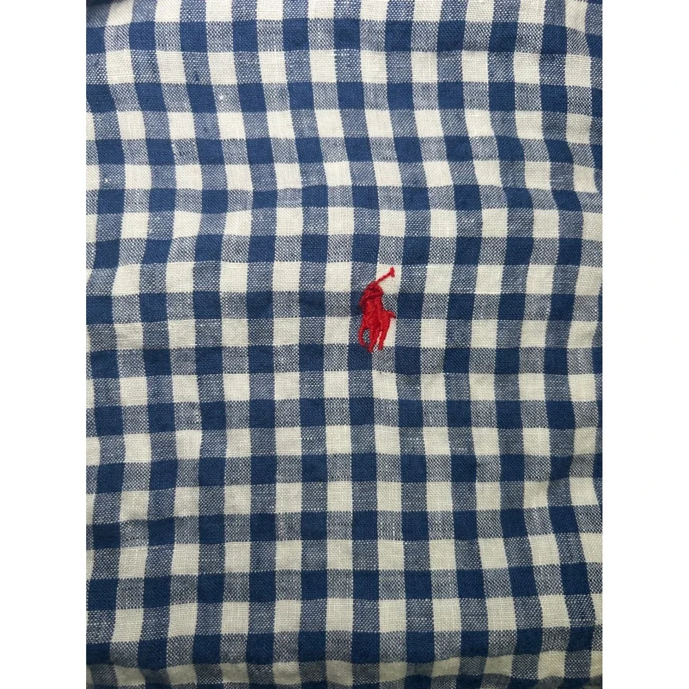Polo Ralph Lauren Button Down Mens XXL Blue Gingham 100% Linen Long Sleeve Shirt